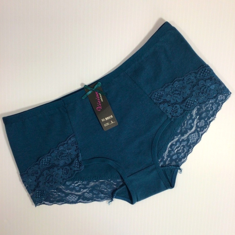 Vision Intimate Sexy Blue Cotton and Lace Panties Underwear - Size Large